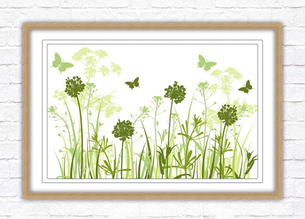 Butterflies in the grass. Green toned, Framed with a choice of frame colours