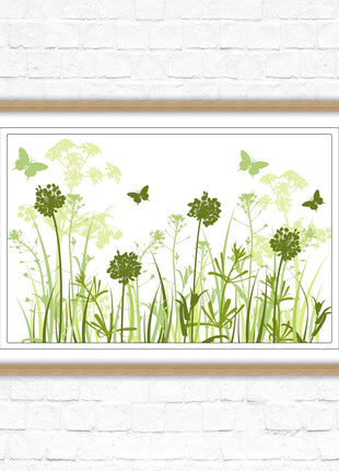 Butterflies in the grass. Green toned, Framed with a choice of frame colours