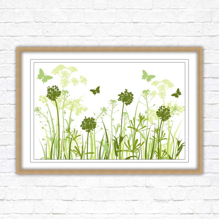 Butterflies in the grass. Green toned, Framed with a choice of frame colours