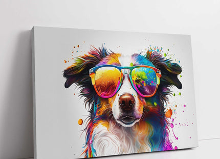 Colourful dog in sunglasses. Digital painting. Canvas picture print