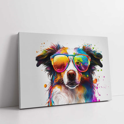 Colourful dog in sunglasses. Digital painting. Canvas picture print