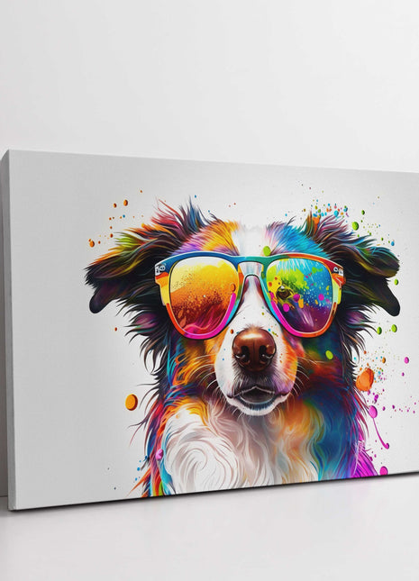 Colourful dog in sunglasses. Digital painting. Canvas picture print