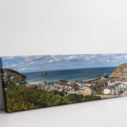 Portreath beach, Cornish harbour, Panoramic canvas picture print.