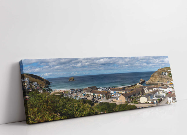 Portreath beach, Cornish harbour, Panoramic canvas picture print.