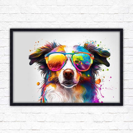 wall art framed picture print dog with sunglasses vibrant colours landscape