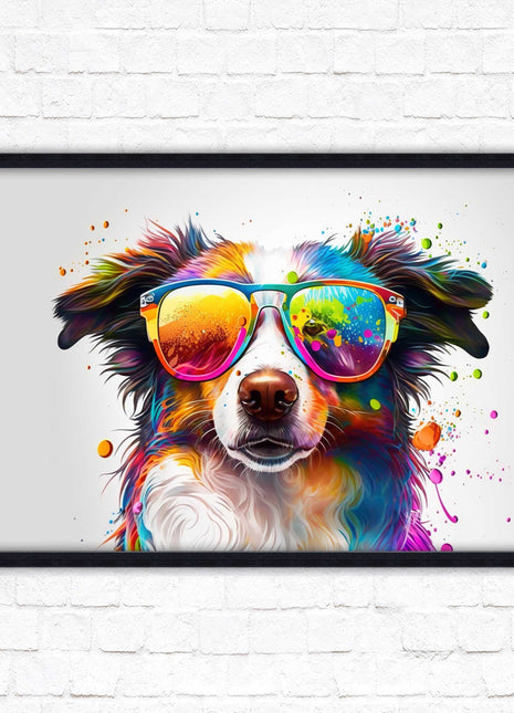 wall art framed picture print dog with sunglasses vibrant colours landscape