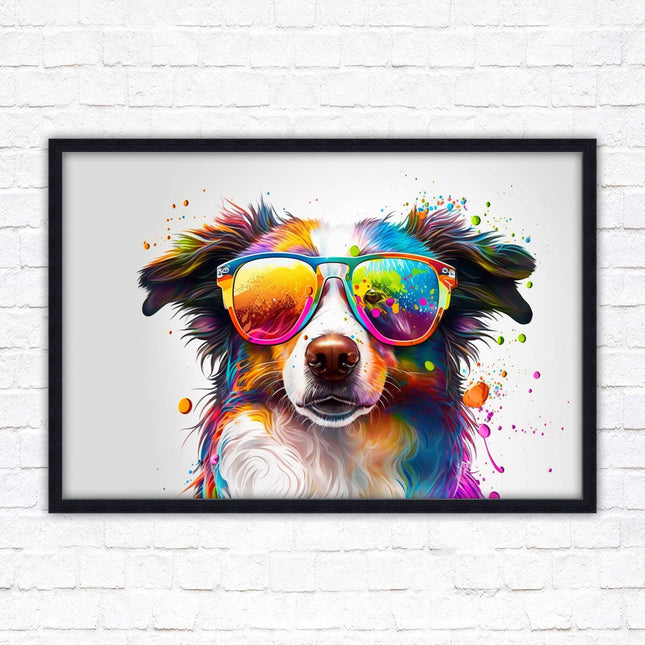 wall art framed picture print dog with sunglasses vibrant colours landscape