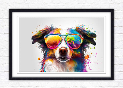 wall art framed picture print dog with sunglasses vibrant colours landscape