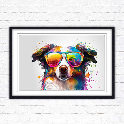 wall art framed picture print dog with sunglasses vibrant colours landscape