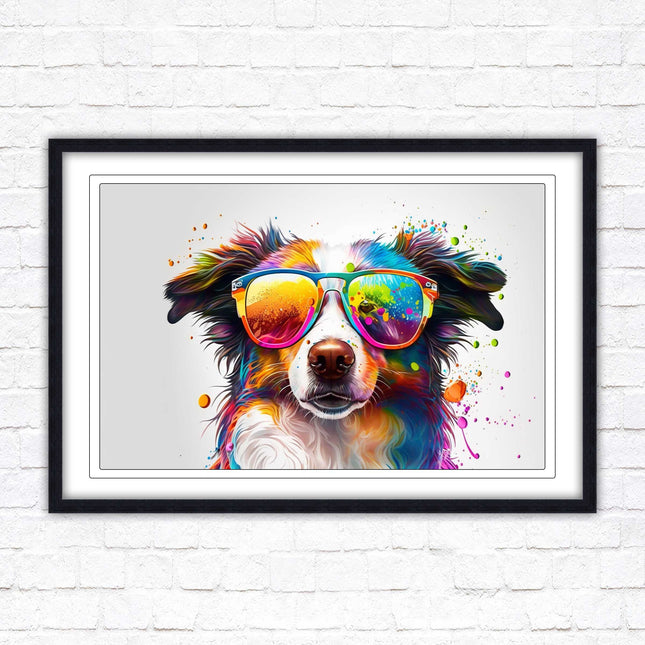 wall art framed picture print dog with sunglasses vibrant colours landscape