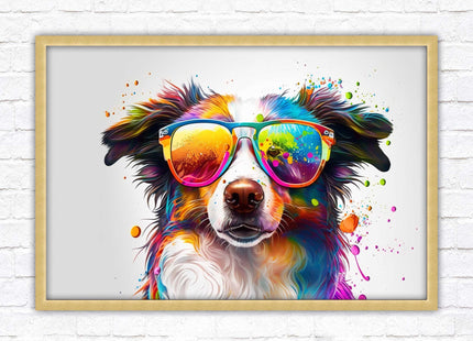 wall art framed picture print dog with sunglasses vibrant colours landscape