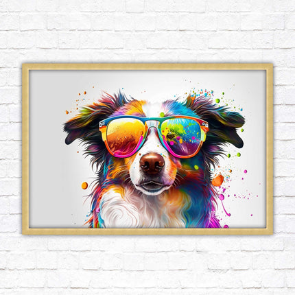 wall art framed picture print dog with sunglasses vibrant colours landscape