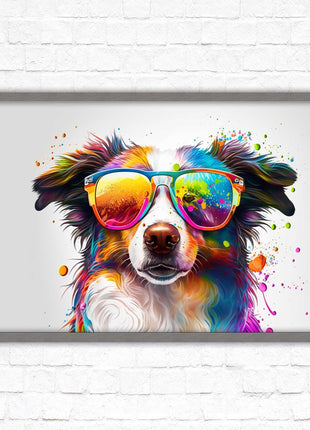 wall art framed picture print dog with sunglasses vibrant colours landscape