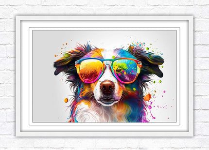 wall art framed picture print dog with sunglasses vibrant colours landscape