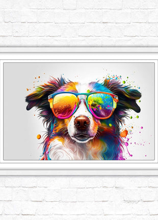wall art framed picture print dog with sunglasses vibrant colours landscape