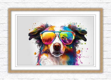 wall art framed picture print dog with sunglasses vibrant colours landscape