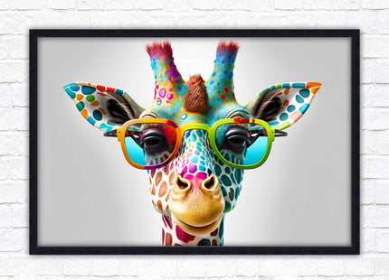 Giraffe in sunglasses. Colourful Wall art. Framed picture with choice of frame.