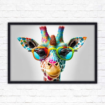Giraffe in sunglasses. Colourful Wall art. Framed picture with choice of frame.