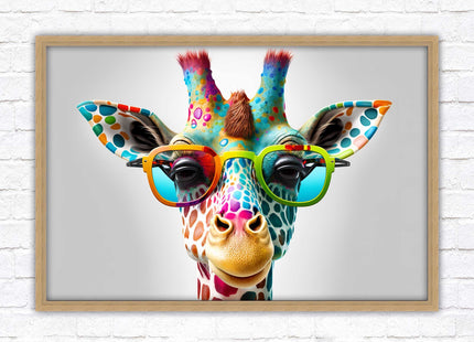 Giraffe in sunglasses. Colourful Wall art. Framed picture with choice of frame.