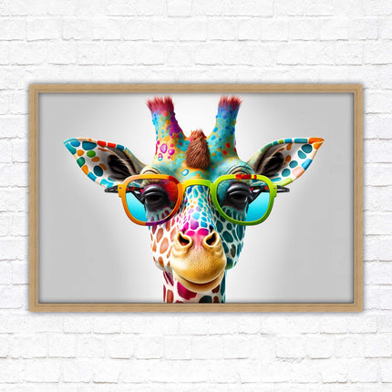 Giraffe in sunglasses. Colourful Wall art. Framed picture with choice of frame.