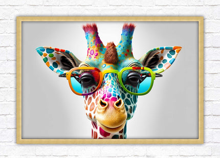 Giraffe in sunglasses. Colourful Wall art. Framed picture with choice of frame.