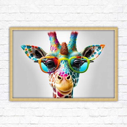 Giraffe in sunglasses. Colourful Wall art. Framed picture with choice of frame.
