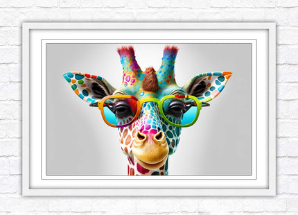 Giraffe in sunglasses. Colourful Wall art. Framed picture with choice of frame.