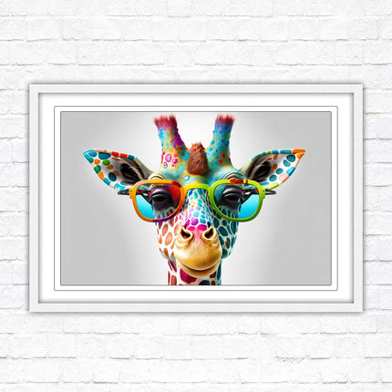 Giraffe in sunglasses. Colourful Wall art. Framed picture with choice of frame.