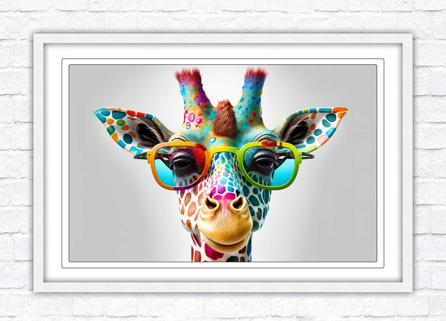 Giraffe in sunglasses. Colourful Wall art. Framed picture with choice of frame.