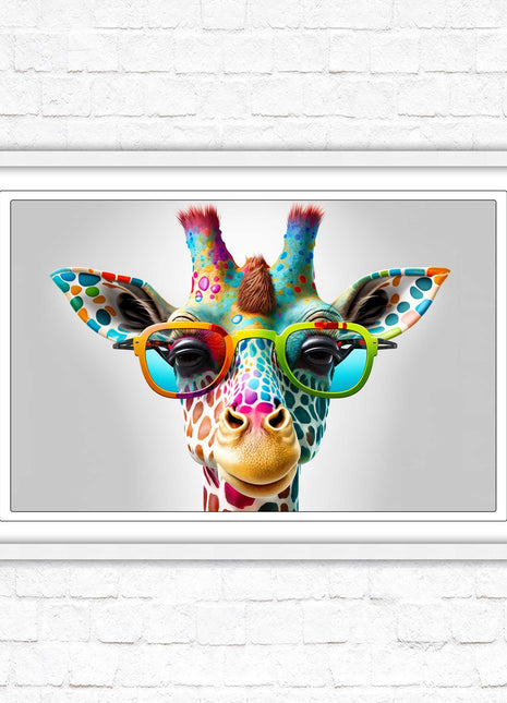 Giraffe in sunglasses. Colourful Wall art. Framed picture with choice of frame.