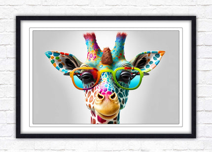 Giraffe in sunglasses. Colourful Wall art. Framed picture with choice of frame.