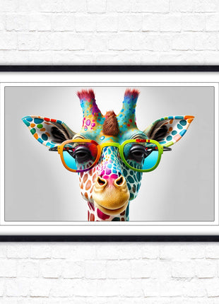 Giraffe in sunglasses. Colourful Wall art. Framed picture with choice of frame.