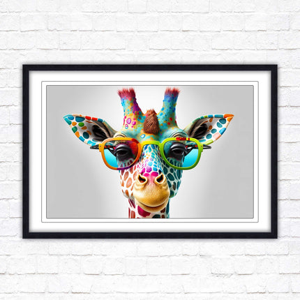 Giraffe in sunglasses. Colourful Wall art. Framed picture with choice of frame.