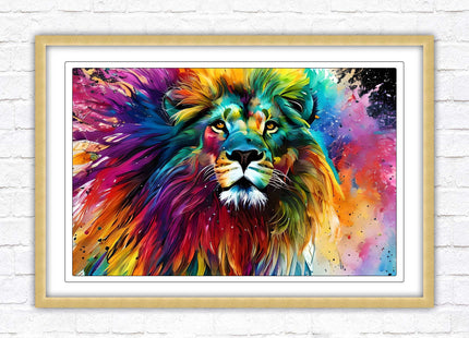 Lion in multicolour. Bright colourful wall art. Framed picture choice of frame