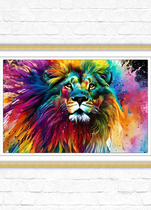 Lion in multicolour. Bright colourful wall art. Framed picture choice of frame
