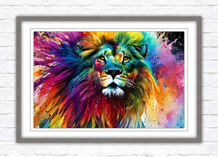 Lion in multicolour. Bright colourful wall art. Framed picture choice of frame