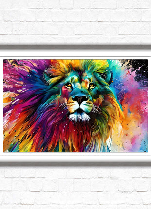 Lion in multicolour. Bright colourful wall art. Framed picture choice of frame