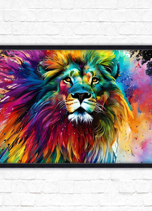Lion in multicolour. Bright colourful wall art. Framed picture choice of frame