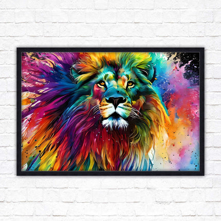 Lion in multicolour. Bright colourful wall art. Framed picture choice of frame