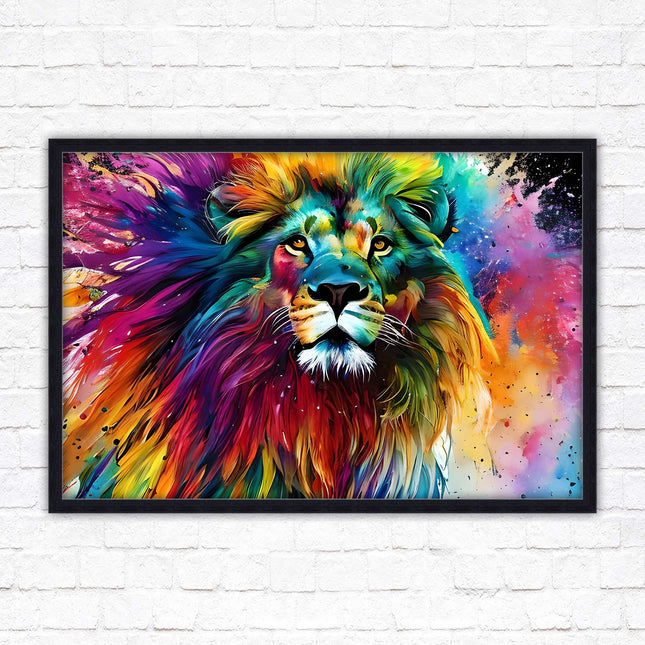 Lion in multicolour. Bright colourful wall art. Framed picture choice of frame