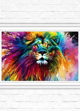 Lion in multicolour. Bright colourful wall art. Framed picture choice of frame