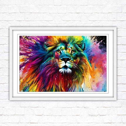 Lion in multicolour. Bright colourful wall art. Framed picture choice of frame