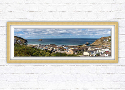Portreath town, Cornwall. Panoramic framed picture harbour and sea view