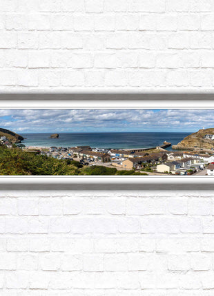 Portreath town, Cornwall. Panoramic framed picture harbour and sea view