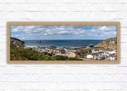 Portreath town, Cornwall. Panoramic framed picture harbour and sea view