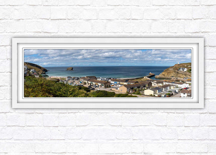 Portreath town, Cornwall. Panoramic framed picture harbour and sea view