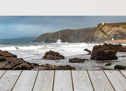 Panoramic view from Portreath Harbour, Cornwall canvas picture print. Cornwall beach scene. Dramatic seas. Available in a range of sizes.