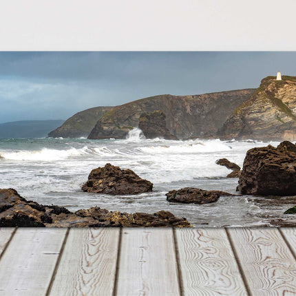 Panoramic view from Portreath Harbour, Cornwall canvas picture print. Cornwall beach scene. Dramatic seas. Available in a range of sizes.