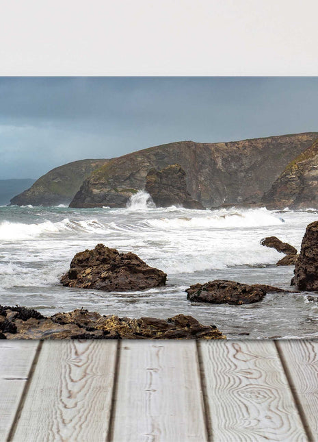 Panoramic view from Portreath Harbour, Cornwall canvas picture print. Cornwall beach scene. Dramatic seas. Available in a range of sizes.