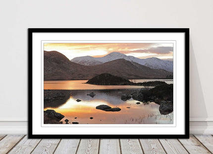 Scottish Highlands sunset. Rannoch Moor, near Loch Lomond. Framed picture print
